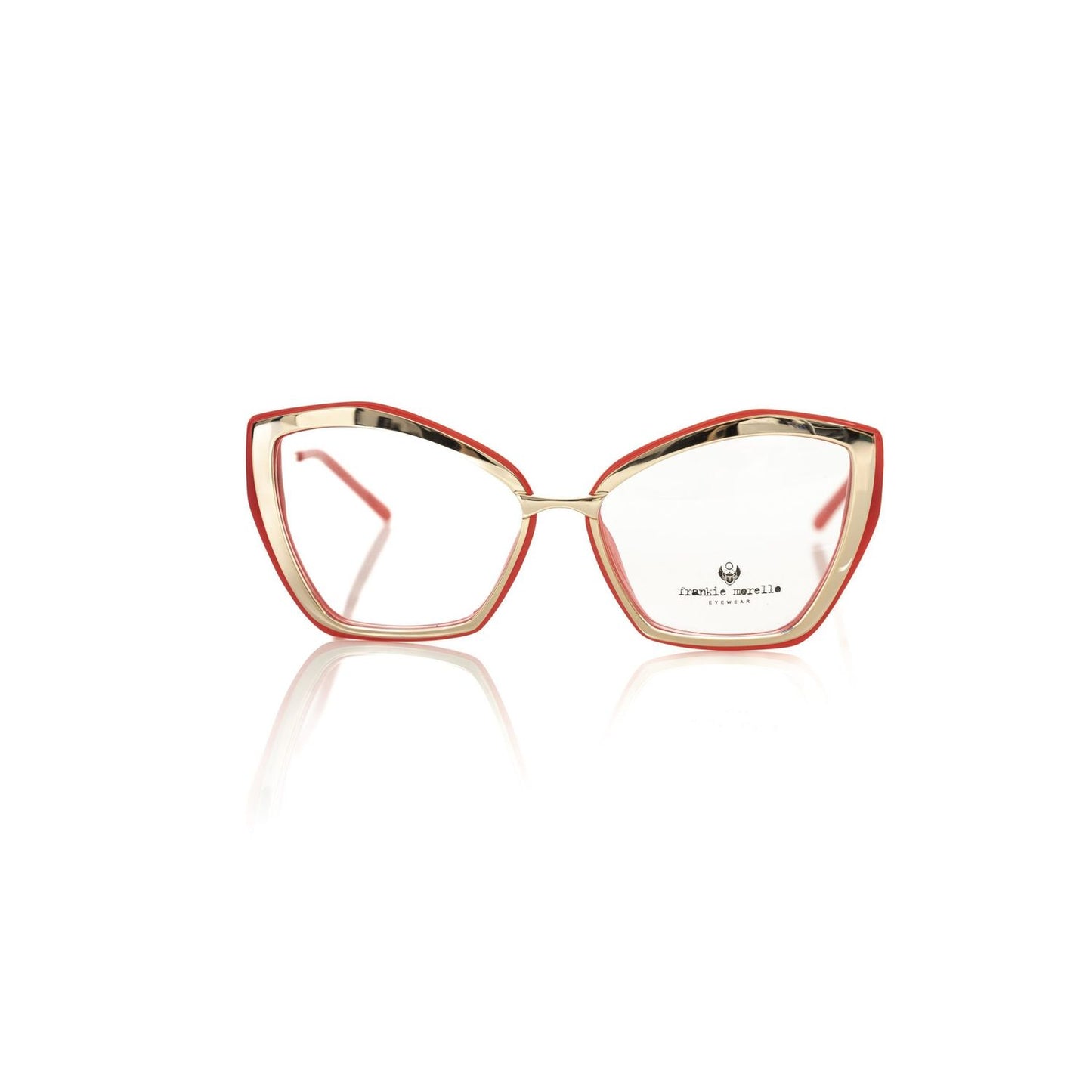 Frankie Morello Red Acetate Women's Frame with gold metal and coral interior, butterfly model eyeglasses.