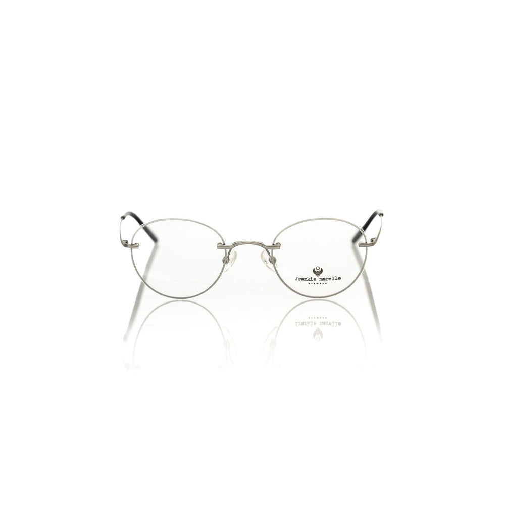 Frankie Morello Silver Metallic Unisex Eyeglass Frame, Italian-crafted round glasses with sleek silver metal design.