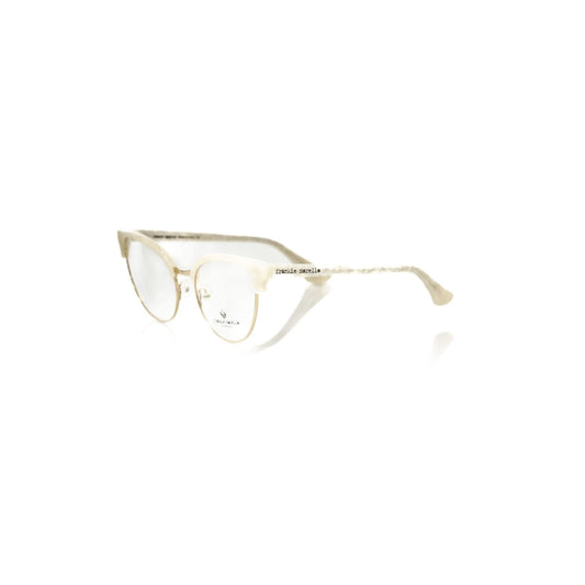 Frankie Morello White Metallic Women's Frame with mother of pearl design, elegant and sophisticated eyeglasses, Clubmaster style.