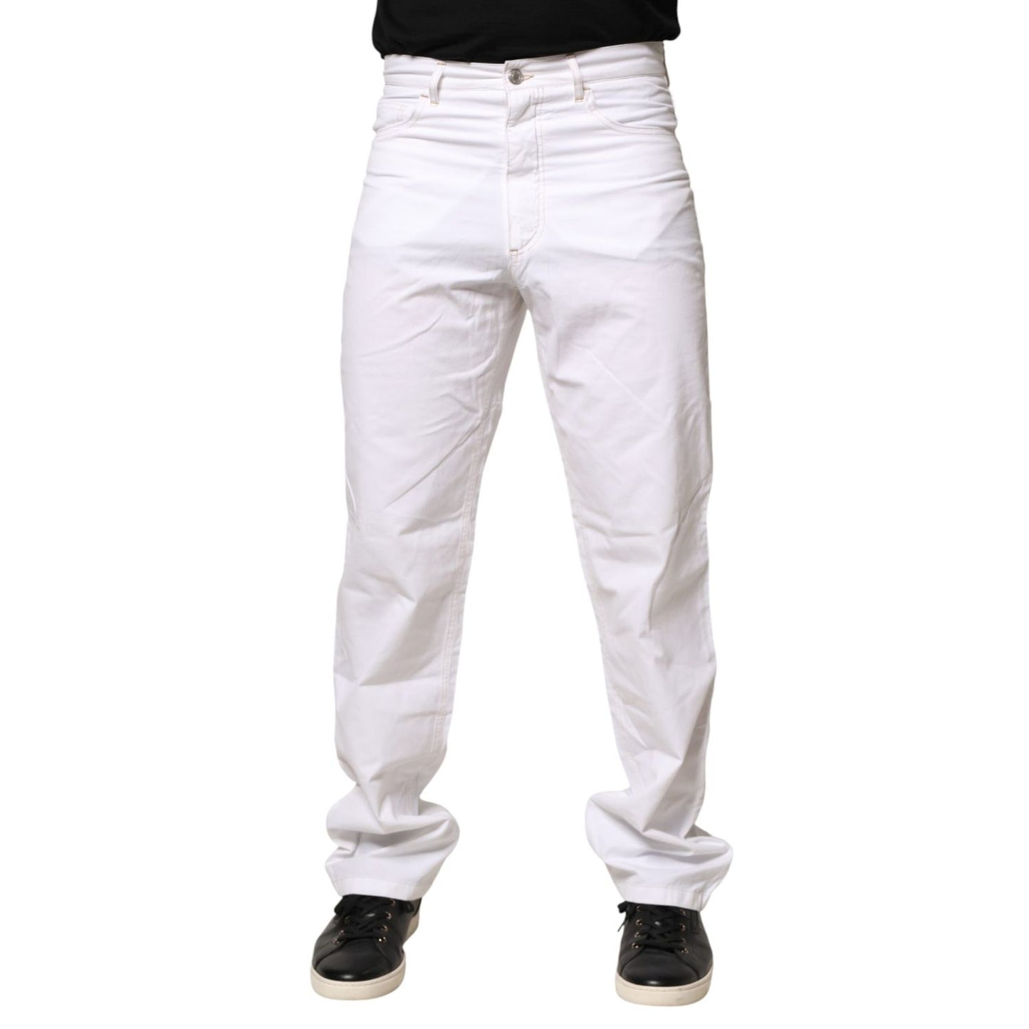 Fred Perry White Cotton Mid Waist Straight Men Denim Jeans showcasing a modern silhouette and versatile style.