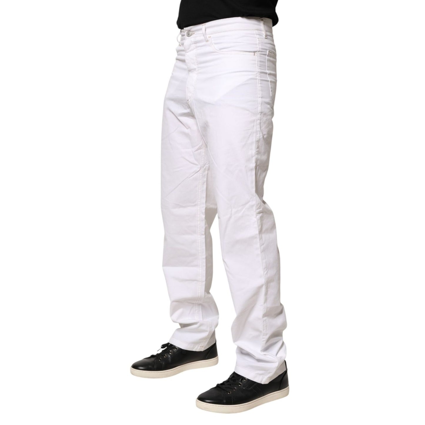 Fred Perry White Cotton Mid Waist Straight Men Denim Jeans featuring modern silhouette and mid-waist fit for stylish comfort.