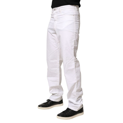 Fred Perry White Cotton Mid Waist Straight Men Denim Jeans featuring modern silhouette and mid-waist fit for stylish comfort.