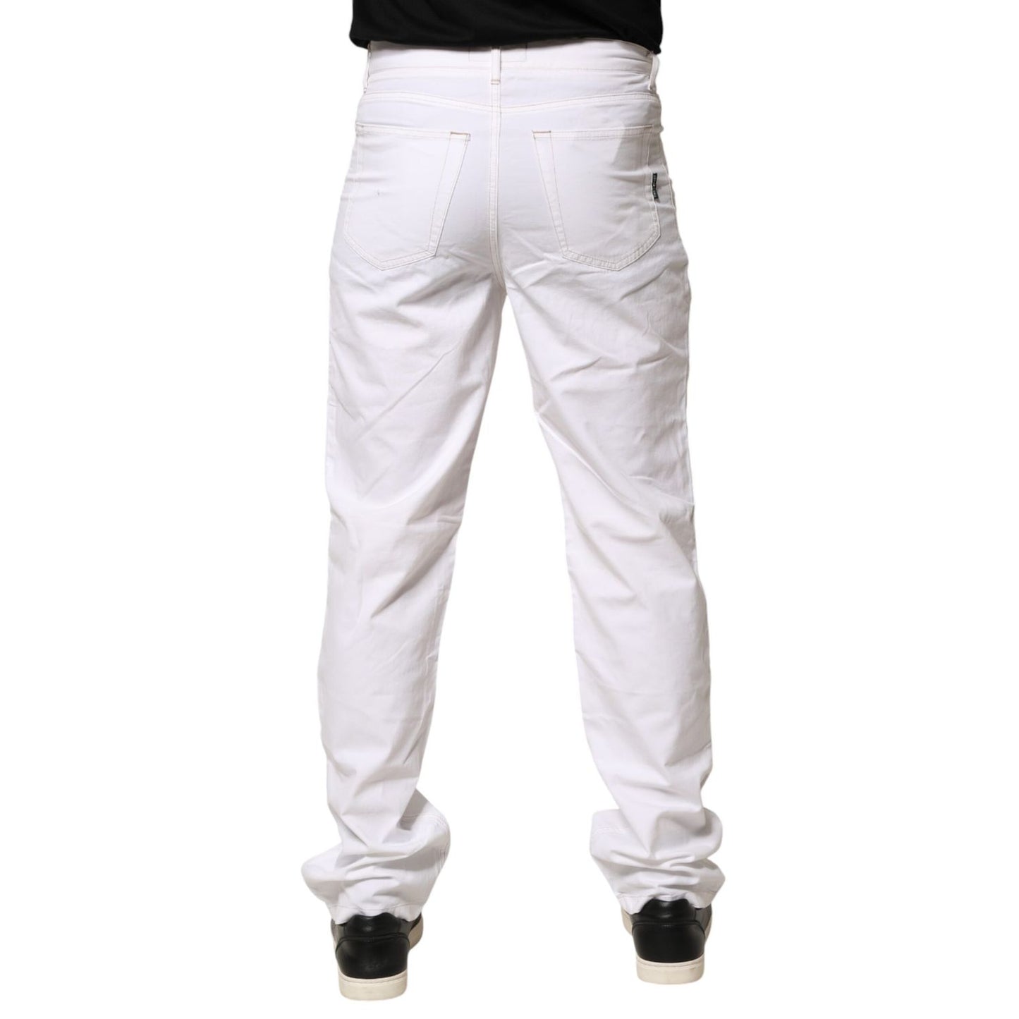 Rear view of Fred Perry White Cotton Mid Waist Straight Men Denim Jeans in stylish modern fit.