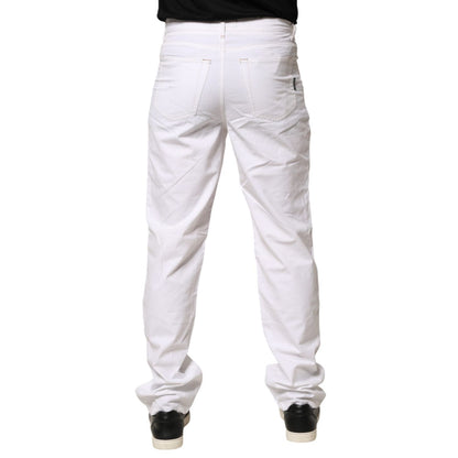 Rear view of Fred Perry White Cotton Mid Waist Straight Men Denim Jeans in stylish modern fit.