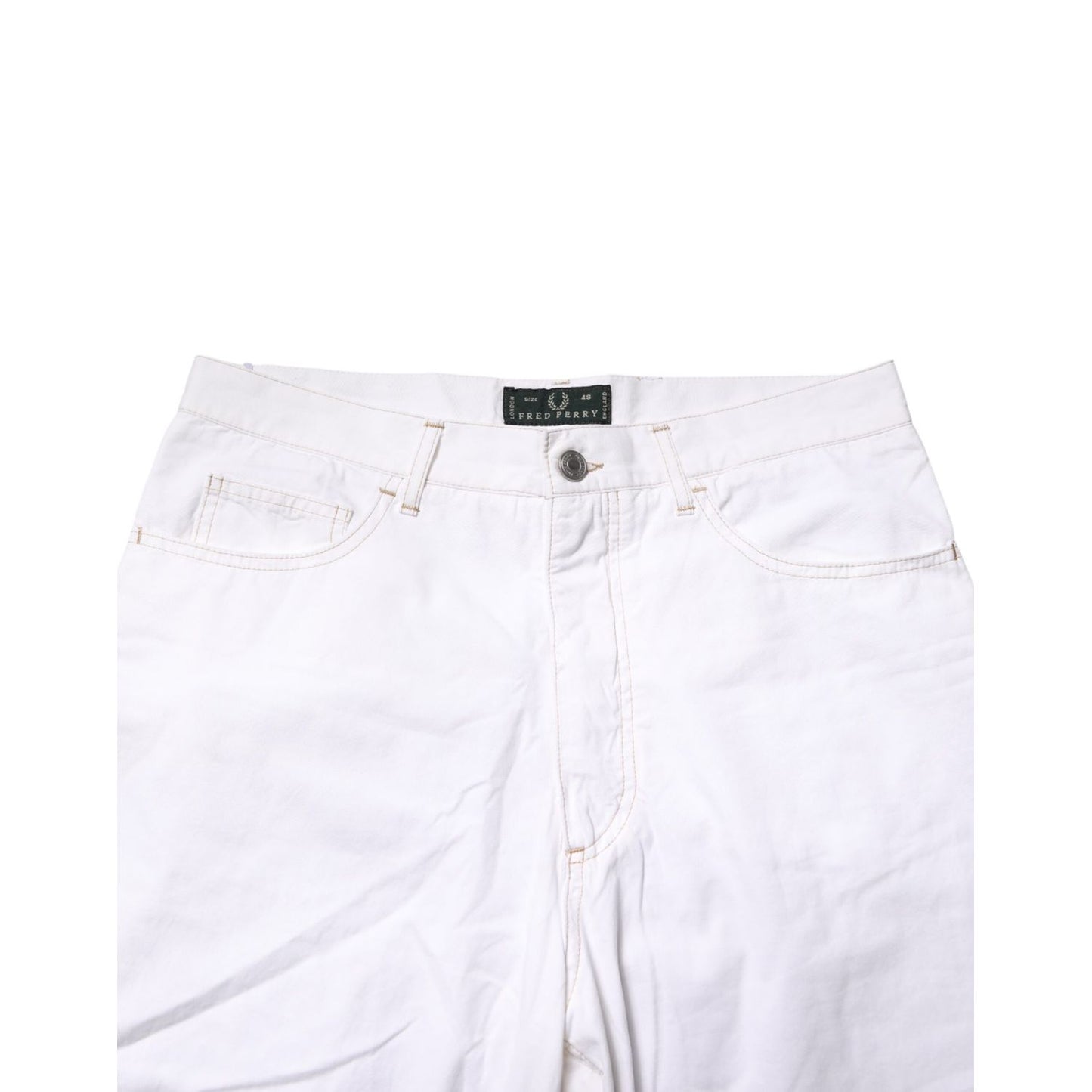 Fred Perry White Cotton Mid Waist Straight Men Denim Jeans with modern silhouette and comfortable fit.