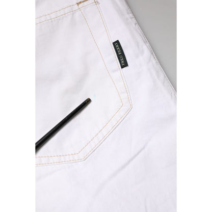 Close-up of Fred Perry White Cotton Mid Waist Straight Men Denim Jeans showcasing back pocket detail.