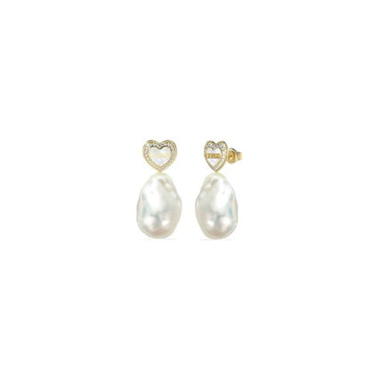 GUESS JEWELS JEWELRY Mod. JUBE04022JWYGWHT-U earrings with heart design and pearl drop