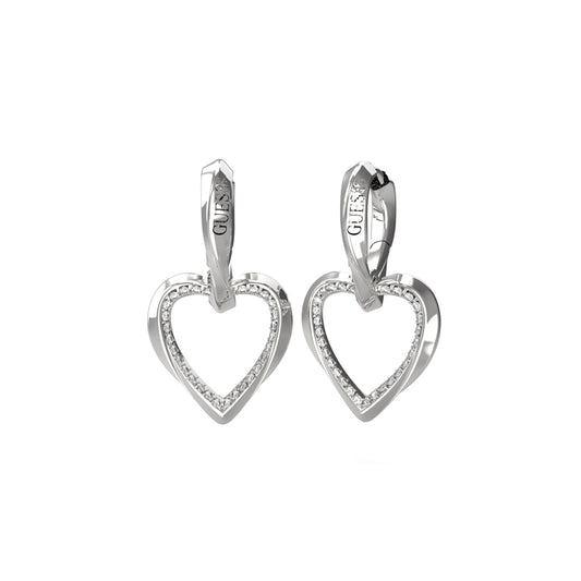 Heart-shaped earrings from GUESS JEWELS JEWELRY Mod. JUBE04617JWRHT-U with silver finish and logo detail.