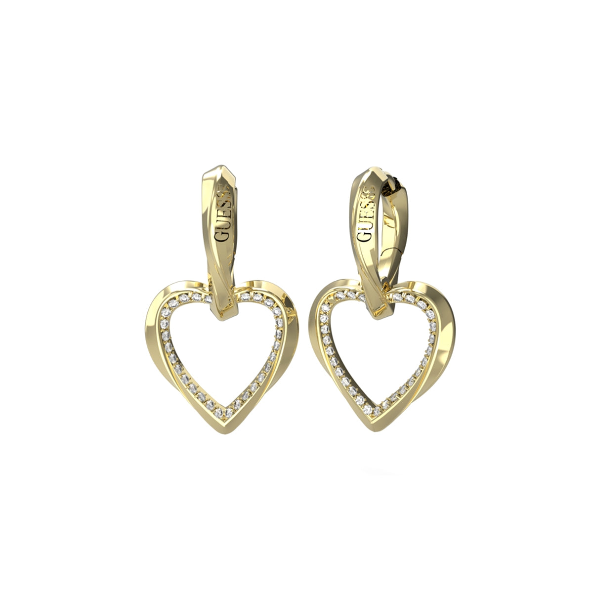 Gold heart earrings by GUESS JEWELS JEWELRY Mod. JUBE04617JWYGT-U with crystal detailing, sophisticated design.