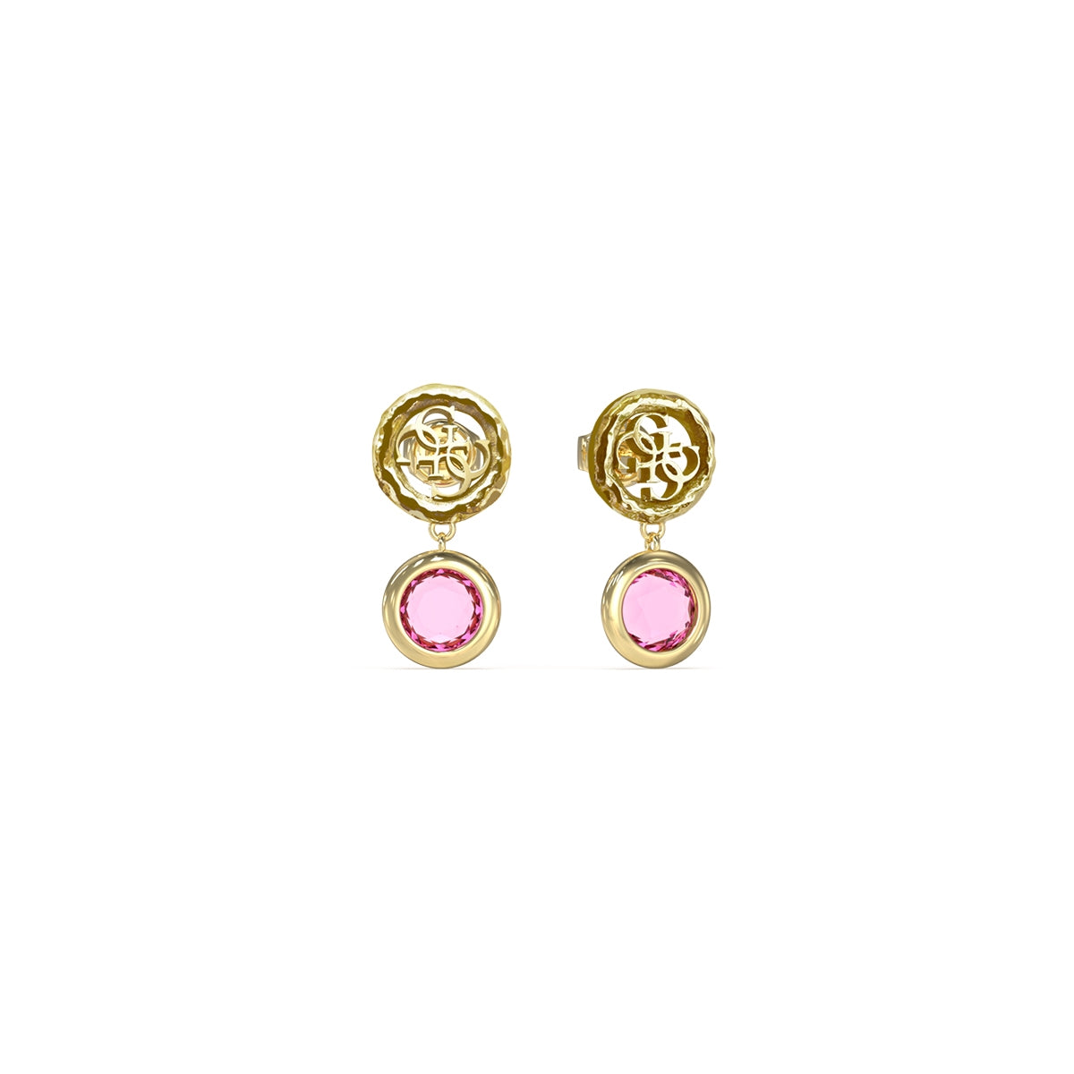Gold earrings with pink stones from GUESS JEWELS JEWELRY Mod. JUBE05098JWYGFCT-U.