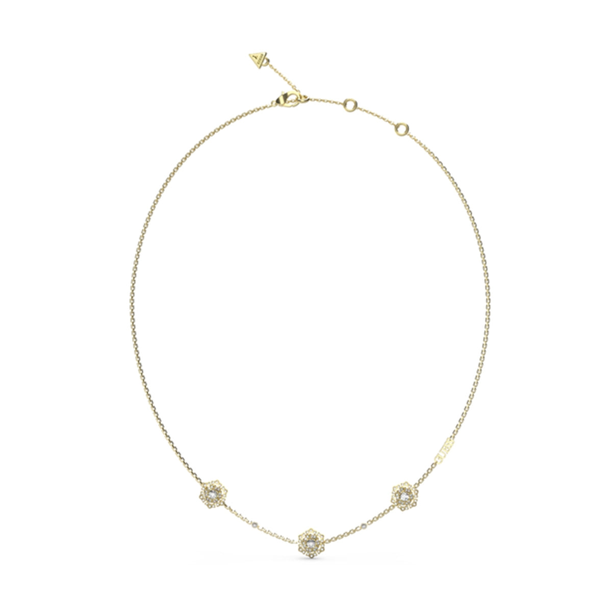 GUESS JEWELS JEWELRY Mod. JUBN04552JWYGT-U elegant gold necklace with three sparkling gems.