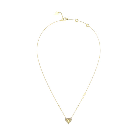 GUESS JEWELS JEWELRY Mod. JUBN05018JWYGT-U gold heart necklace on white background