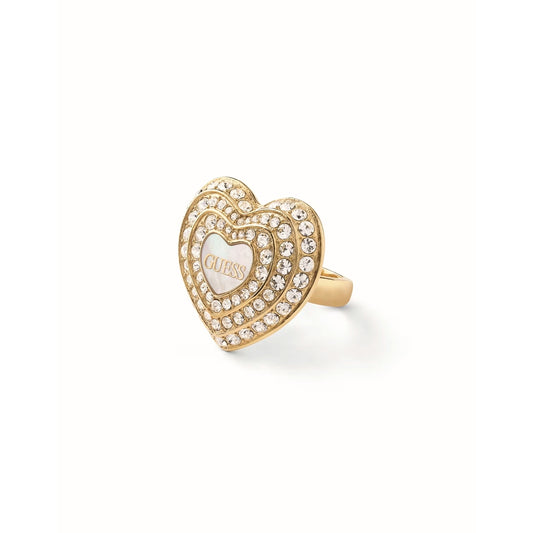 GUESS JEWELS JEWELRY Mod. JUBR04016JWYGWH56 heart-shaped gold ring with crystals