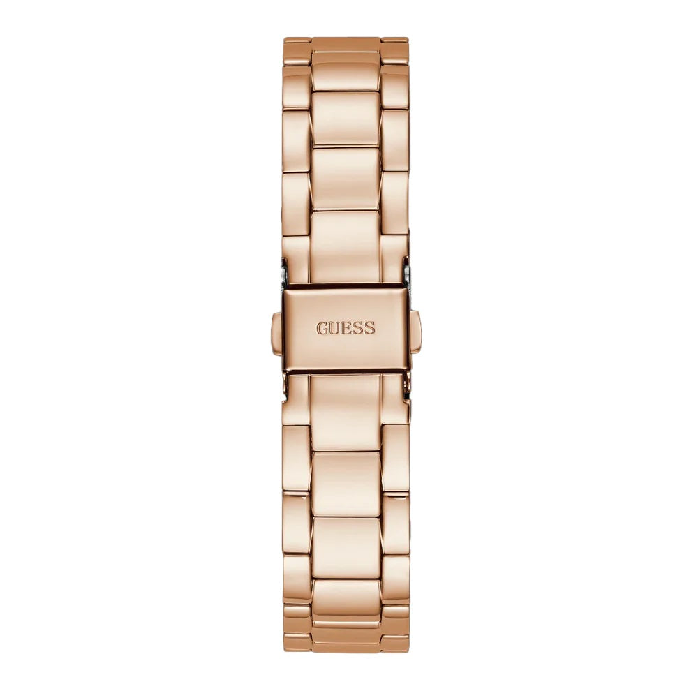 GUESS Mod. GW0307L3 lady's watch with silver 925° material, quartz analog movement, water resistant, and calendar function.