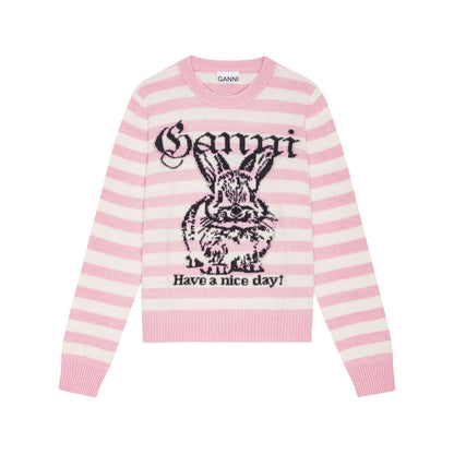 Ganni Striped Graphic Wool Bunny Jumper
