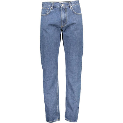 Gant Blue Cotton Men's Jeans with classic 5-pocket design, button-and-zip fly, and iconic logo, providing comfort and style.
