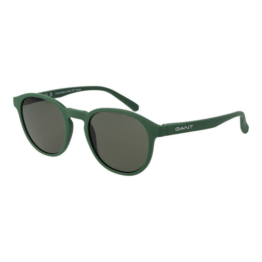 Gant Green Men Sunglass with round plastic frame and full-rim style, featuring 100% UVA & UVB protection and green lenses.