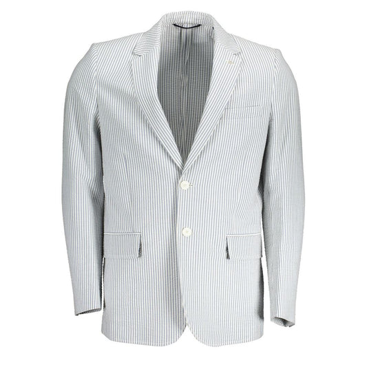 Gant White Cotton Men Jacket featuring 2-button closure and vertical stripes