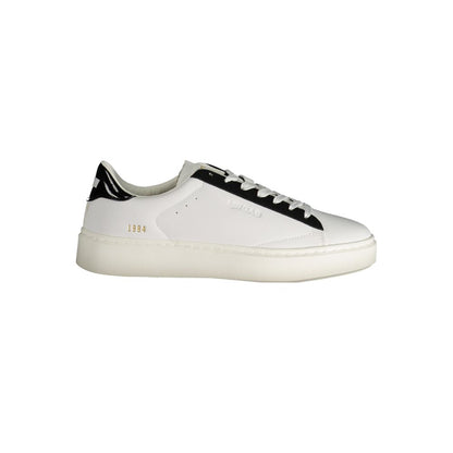 Gas White Polyester Women Sneaker with black details and logo print, sporty chic design for style and comfort.