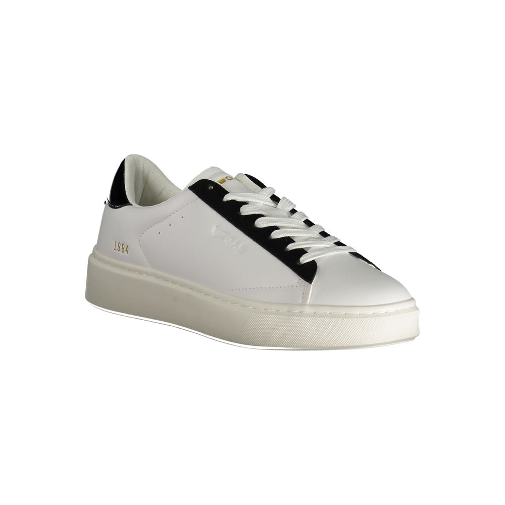 Gas White Polyester Women Sneaker with black contrast and logo print, sporty and chic shoe design for fashionable comfort.