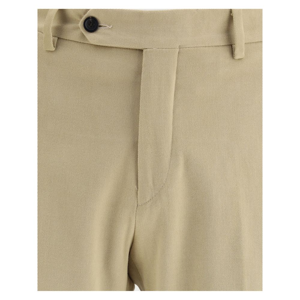 Close-up of Germano Beige Cotton Chino Pants with front zipper, button closure, and belt loops, AW25 season.