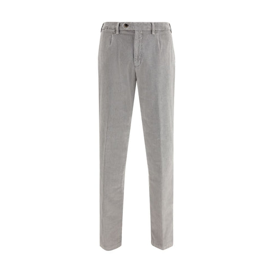 Germano Gray Cotton Casual Pants featuring corduroy fabric, straight cut, zipper closure, and welt pockets. AW25 regular fit.