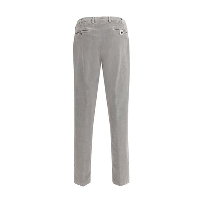 Germano Gray Cotton Casual Pants - Elegant corduroy design with a straight cut, zipper closure, belt loops, and practical pockets for AW25.