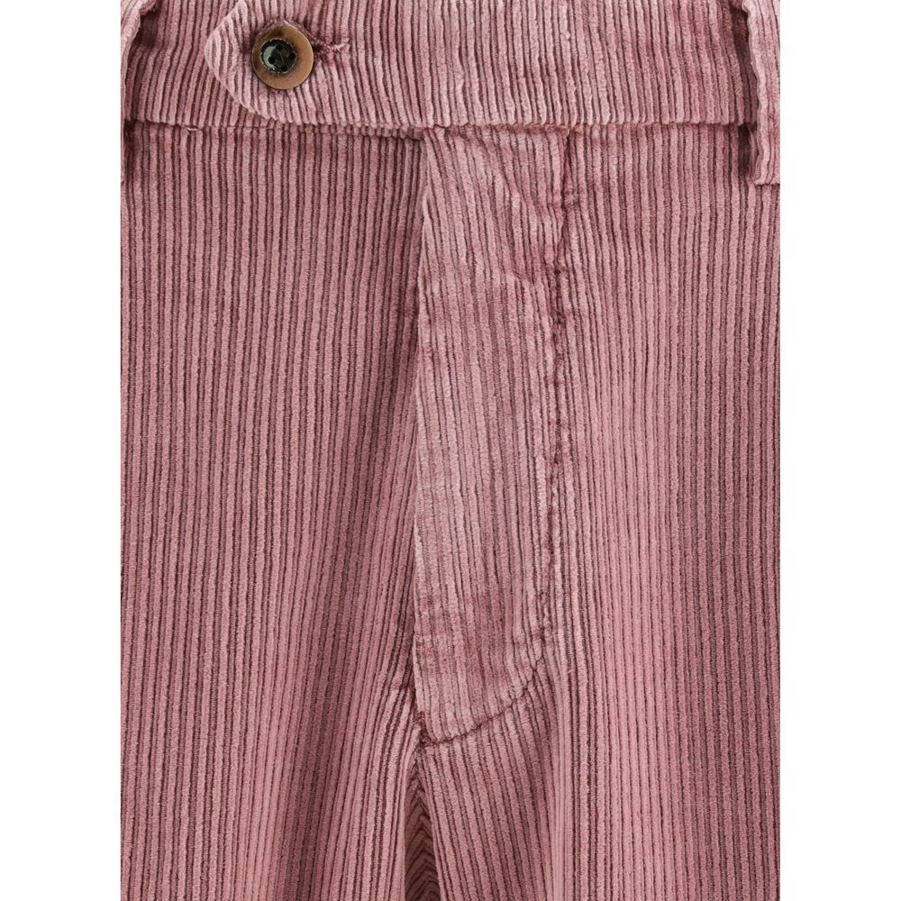 Close-up of Germano Multicolor Cotton Casual Pants in corduroy with button closure, showcasing elegant fabric texture.