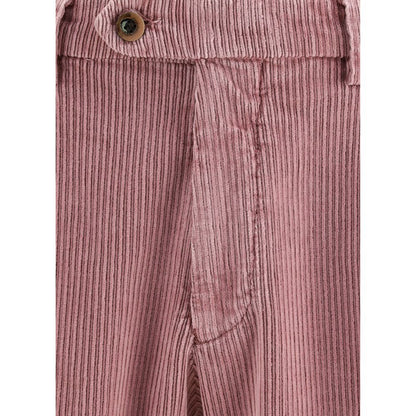 Close-up of Germano Multicolor Cotton Casual Pants in corduroy with button closure, showcasing elegant fabric texture.