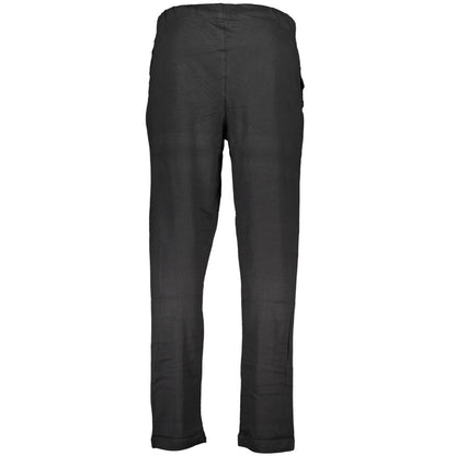 Gianmarco Venturi Black Cotton Pant with elastic waist, lace details and pockets, featuring logo and embroidery.
