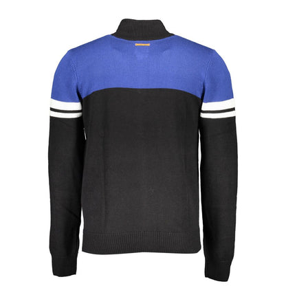 Gianmarco Venturi Black Cotton Sweater featuring long sleeves, zip closure, contrasting embroidery and logo details.