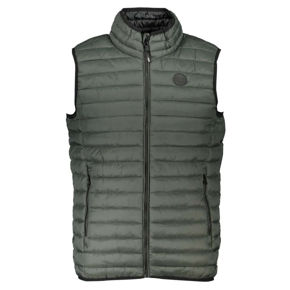 Gianmarco Venturi Green Polyamide Sleeveless Jacket with zip and logo, featuring 2 external pockets.