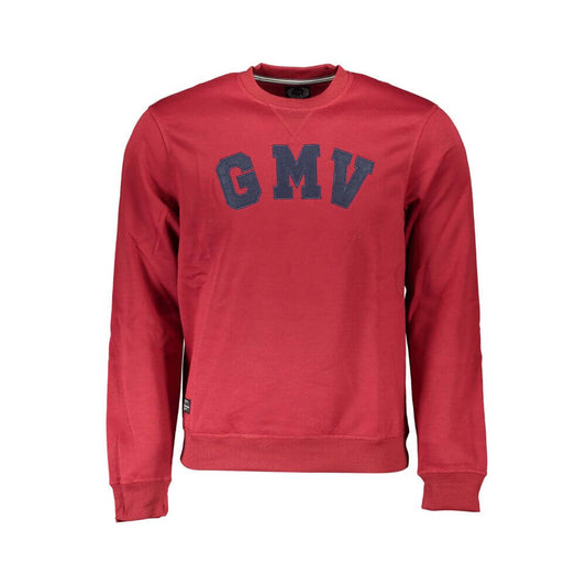 Gianmarco Venturi Red Cotton Sweatshirt with long sleeves, fleece, crew neck, embroidery, and logo application