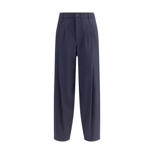 Giorgio Armani Blue Fleece Wool Casual Pants with button and zipper closure, perfect for formal or casual sophistication.