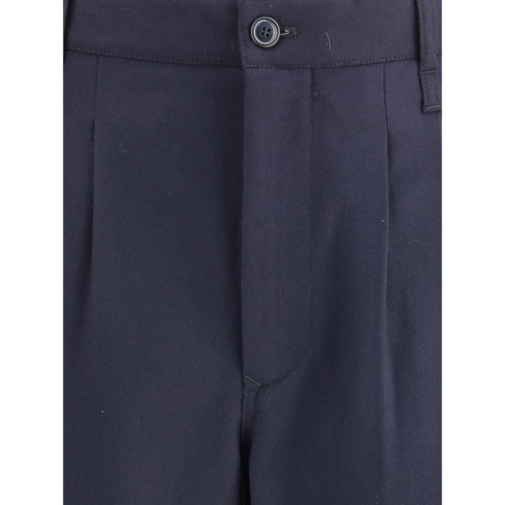 Giorgio Armani Blue Fleece Wool Casual Pants with single front dart and belt loops detail.