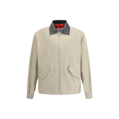 Givenchy Beige Cotton Jackets And Coat with leather Harrington collar, zipper closure, and ribbed trim, featuring iconic shadow print lining.
