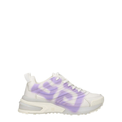 Givenchy Beige Leather Low Top Sneakers with lilac detail, lace-up closure, rubber sole, and mid heel, side and front logos.