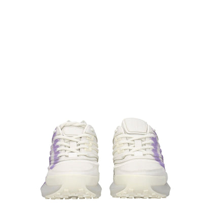Givenchy Beige Leather Low Top Sneakers with lilac detail, lace-up closure, and rubber sole, featuring logos on the side and back.
