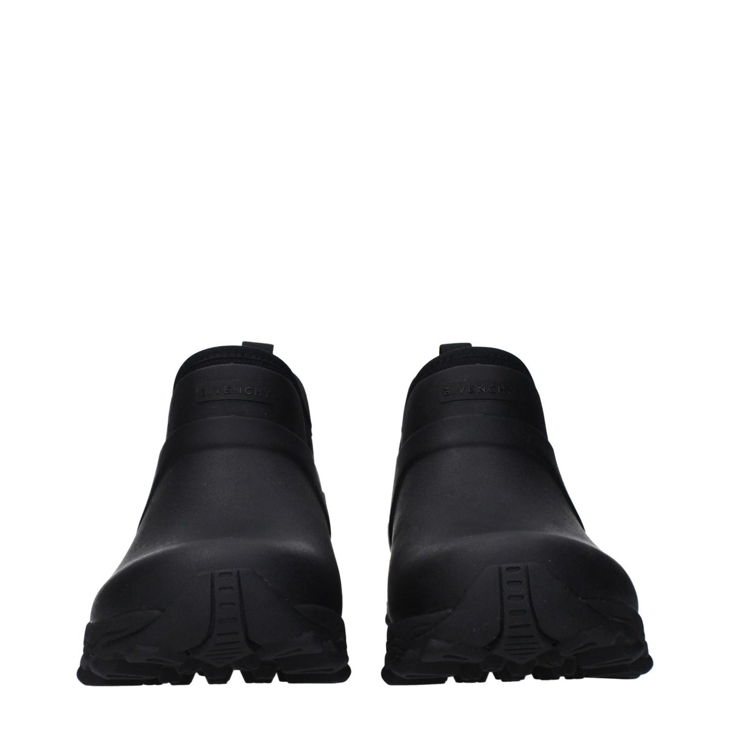 Givenchy Black Cotton Ankle Boots with rubber sole, round toe, casual style, featuring front and back logos. MPN: BH604CH1QG001.