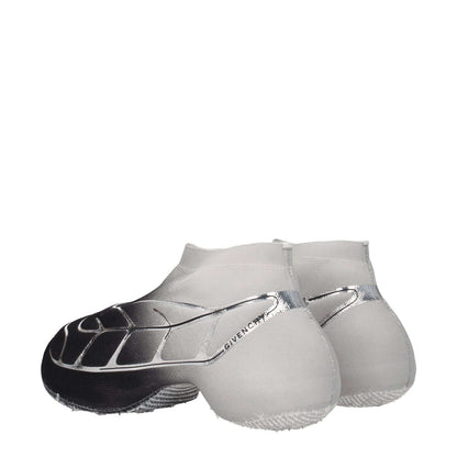 Givenchy Black Fabric Athletic Sneakers with silver accents, side logo, fabric sole, round toe, and mid heels, style code F77858.