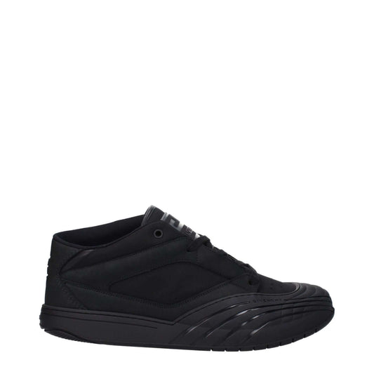 Givenchy Black Fabric Low Top Sneakers with logos and lace-up closure, rubber sole, and round toe design.