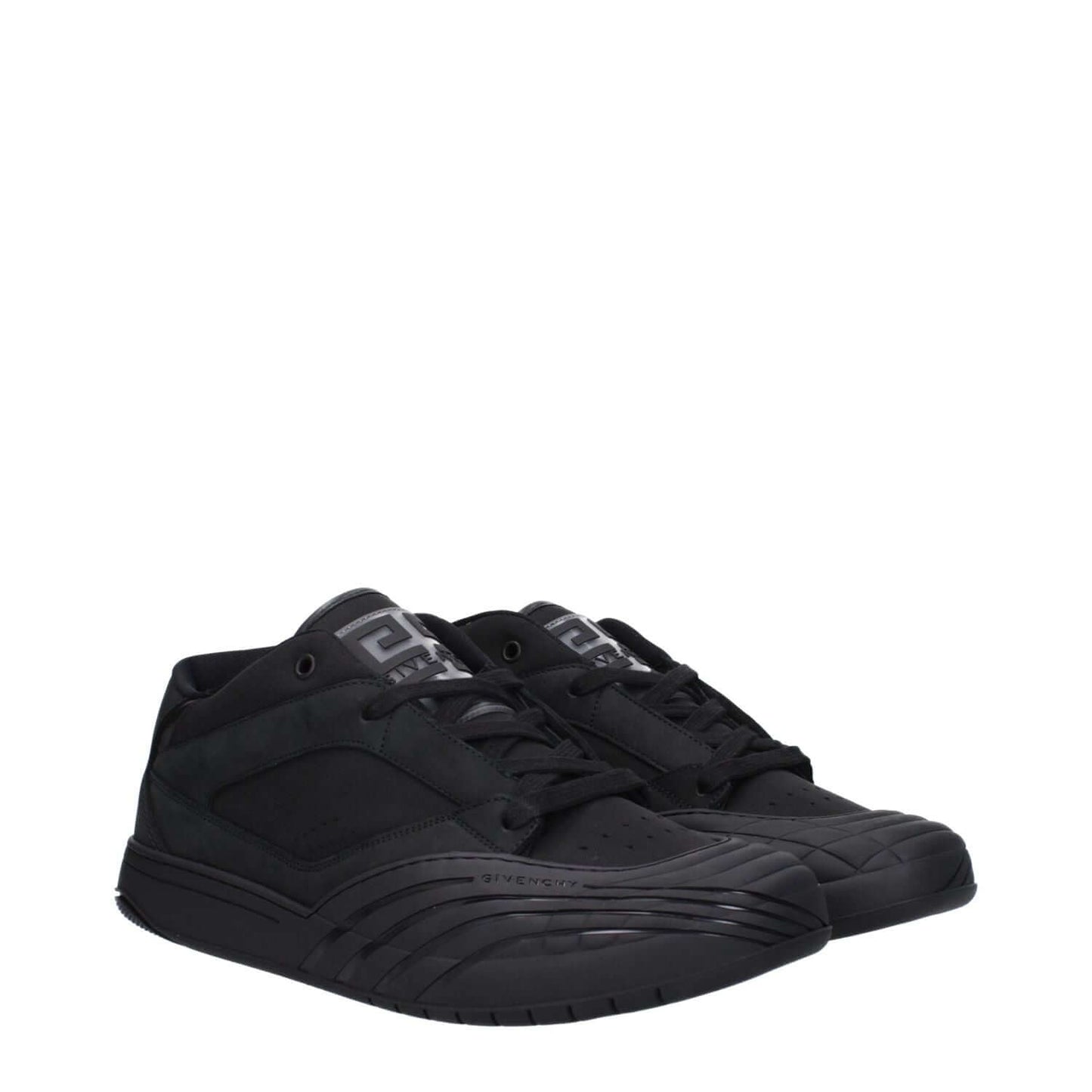 Givenchy Black Fabric Low Top Sneakers with front, side, and back logo, casual style, lace-up closure, and rubber sole.