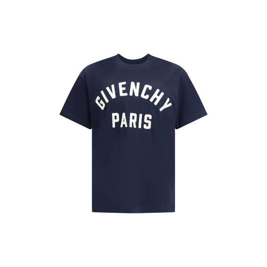 Givenchy Blue Cotton T-Shirt with white logo, featuring ribbed crew neck, AW25, crafted from soft 100% cotton for a refined style.