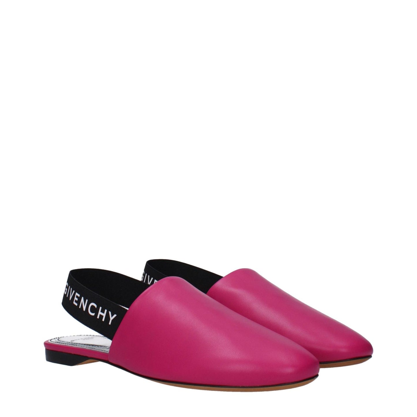 Givenchy Pink Leather Flat Sandals with logo, fuchsia color, casual style, round toe, and leather sole, MPN BE2003E00H678.