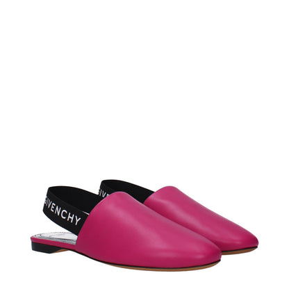 Givenchy Pink Leather Flat Sandals with logo, fuchsia color, casual style, round toe, and leather sole, MPN BE2003E00H678.
