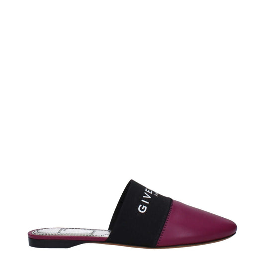 Givenchy Purple Leather Slippers featuring front logo, casual style, and round toe in dark orchid.