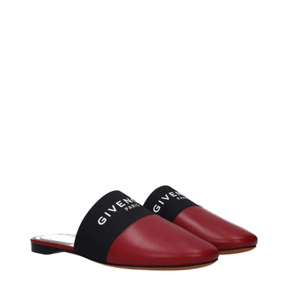 Givenchy Red Leather Slippers with front logo and round toe, casual style, MPN BE2002E01H607, cherry color, low flat heel.
