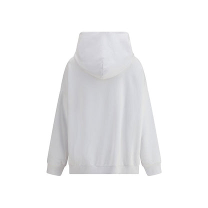 Back view of Givenchy White Cotton Sweatshirt with hood and ribbed hem, showcasing modern style and gauzy fabric composition.