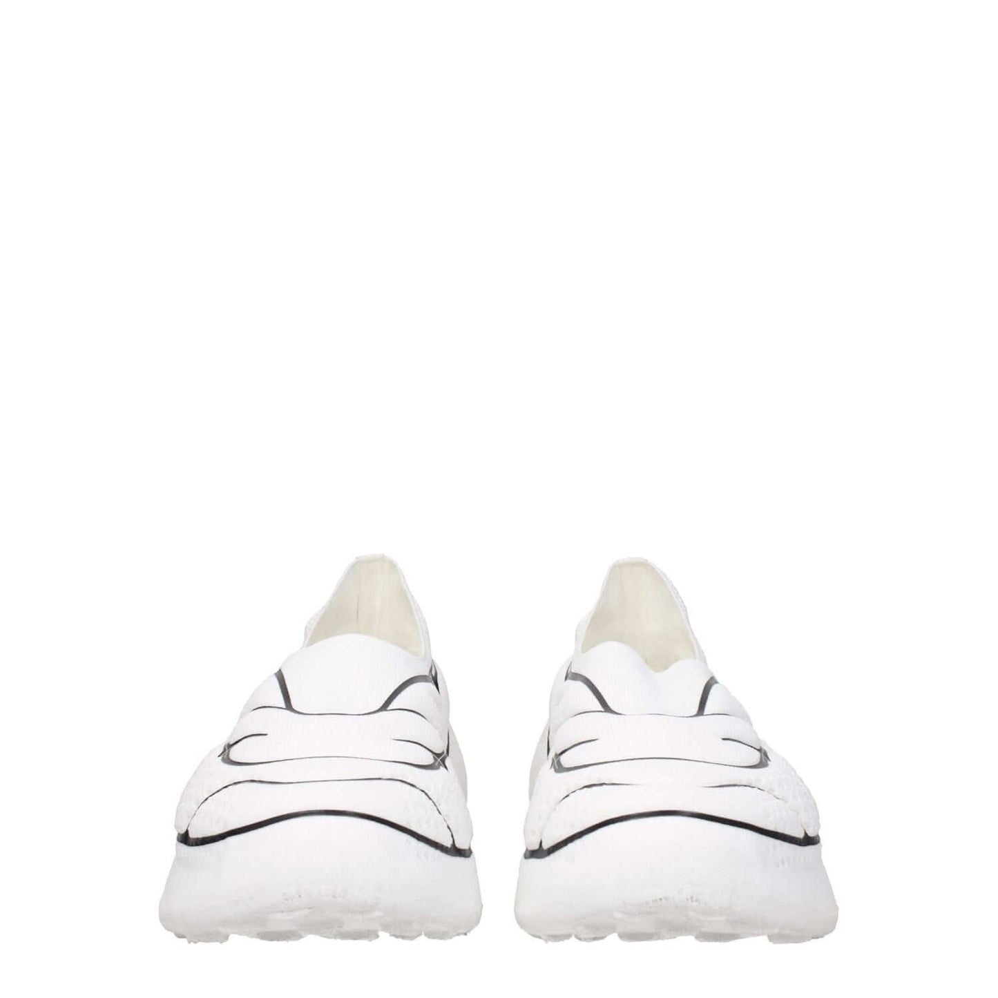 Front view of Givenchy White Fabric Low Top Sneakers with side logo and round toe, featuring mid heels and fabric sole, style code F77226.