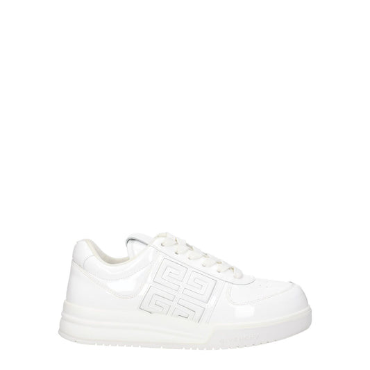 Givenchy White Leather Low Top Sneakers with logos, lace-up closure, and rubber sole, MPN BE0030E1QQ100, code F77223, casual style.